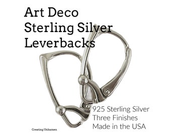 1 Pair Sterling Silver or Antique Sterling Silver Art Deco Leverback Ear Wires - Made in the USA