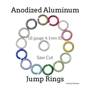 100 Anodized Aluminum Jump Rings 18 gauge 4.1mm ID - 18 gauge 6.1mm OD - 5/32&quot;