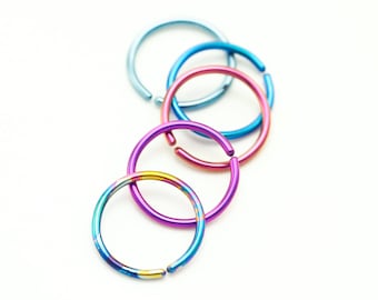 1 Simple Niobium Hypoallergenic Earring Hoop - 22, 20, 18, 16, 14 gauge - Diameter and 21 Colors to Select from