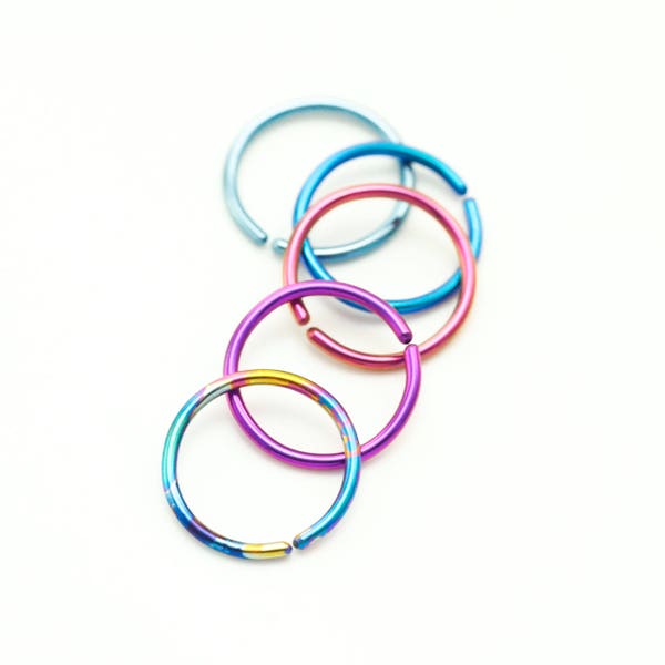 1 Simple Niobium Hypoallergenic Earring Hoop - 22, 20, 18, 16, 14 gauge - Diameter and 21 Colors to Select from