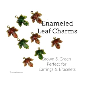 20 Enameled Brown and Green Leaf Drops - Perfect for Bracelets and Earrings - 100% Guarantee