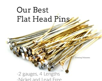 100 Flat Head Pins - Silver Plate, Gold Plate, Antique Silver, Antique Gold, Gunmetal or Mix - 21 gauge, 24 gauge for Jewelry Making