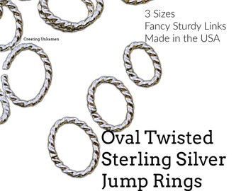 6 Sterling Silver Twisted Oval Jump Rings  - 16 gauge in 3 Diameters