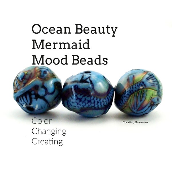 2 Ocean Beauty Mood Beads - 15mm X 18mm - 100% Guarantee - Color Changing Mermaid Creating