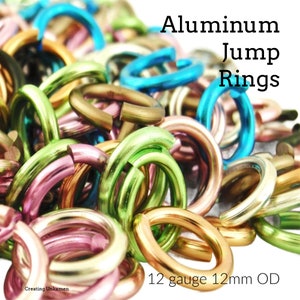 100 Aluminum Jump Rings 12 gauge 12mm OD Economical and Lightweight Links in Silver, Gold, Pink, Red, Green, Blue, Purple, Black, Copper