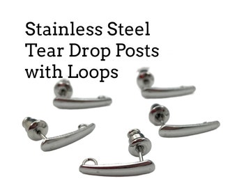 3 Pairs Stainless Steel Teardrop Posts with Loops and Backs - 100% Guarantee