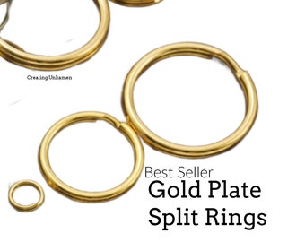 Gold Plated Split Rings - You Pick Size - 5mm, 8mm, 10mm, 12mm, 15mm , 20mm, 24mm,  28mm OD - Great for Key Rings and Dog Tags