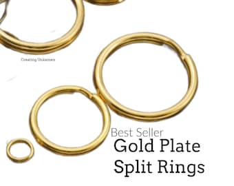 Gold Plated Split Rings - You Pick Size - 5mm, 8mm, 10mm, 12mm, 15mm , 20mm, 24mm,  28mm OD - Great for Key Rings and Dog Tags
