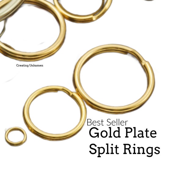 Gold Plated Split Rings - You Pick Size - 5mm, 8mm, 10mm, 12mm, 15mm , 20mm, 24mm,  28mm OD - Great for Key Rings and Dog Tags