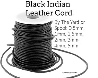Cordón de cuero indio negro - cortado a medida en 0,5 mm, 1 mm, 1,5 mm, 2 mm, 3 mm, 4 mm, 5 mm
