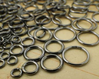 100 Soldered Closed Gunmetal Jump Rings - 20 gauge 4mm, 6mm, 8mm, 10mm or 18 gauge 6mm, 8mm, 10mm OD - Best Commercially Made