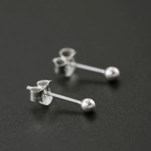 Petite 2mm Ball Post Earrings in Sterling Silver, Antique Silver or Black Silver