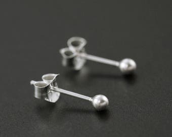 Petite 2mm Ball Post Earrings in Sterling Silver, Antique Silver or Black Silver