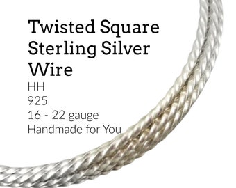 Twisted Square Sterling Silver Wire 1/4 Troy Ounce, Half Hard - 14, 16, 18, 20, 21, 22 Gauge -  Made in the USA