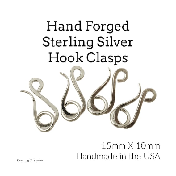 Sterling Silver Hook Clasp - 1 Hand Forged Medium 16mm X 10mm with Catch Ring