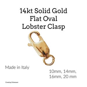 Lobster Clasp 14kt Solid Gold Flat Oval in 10mm, 14mm, 16mm, 20mm Made in Italy