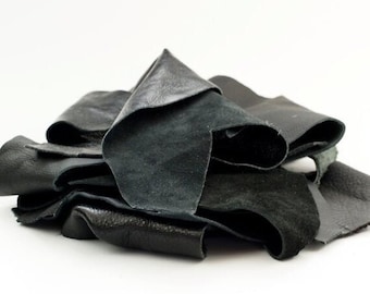 8 ounces Leather Scraps - Black, Brown or Color Mix