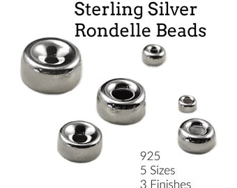 Sterling Silver Rondelle Beads in 3mm, 4mm,  6mm, 7mm, 8mm - Polished, Antique or Black