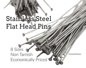 50 Economical Flat Head Pins Stainless Steel - 21 gauge or 24 gauge - 1, 1 1/2, 2, 3, 4 inch - 100% Guarantee