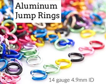 100 anillas de salto de aluminio anodizado de calibre 14, 4,9 mm de diámetro interior - 8,1 mm de diámetro exterior - 3/16 de pulgada