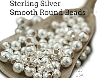 Sterling Silver Smooth Round Beads - You Pick Size 2mm, 3mm, 4mm, 5mm, 6mm, 7mm, 8mm, 9mm, 10mm, 11mm, 12mm, 14mm, 16mm