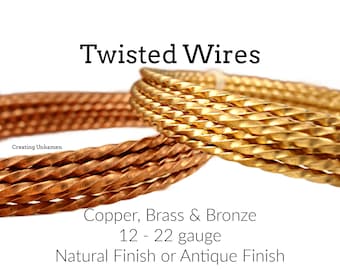 Twisted Wire - Brass, Copper, Bronze - 12, 14, 16, 18, 20, 21, 22 gauge -  Natural and Antique Finishes