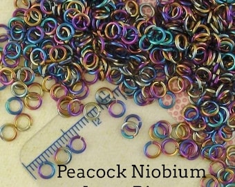 Anodiserade niobium-hoppringar, påfågelregnbåge, 100 specialanpassade handgjorda
