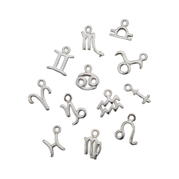 1 kleine Sterling Silver Zodiac Charm - Ram, Stier, Tweelingen, Kreeft, Leeuw, Maagd, Weegschaal, Schorpioen, Boogschutter, Steenbok, Waterman, Vissen