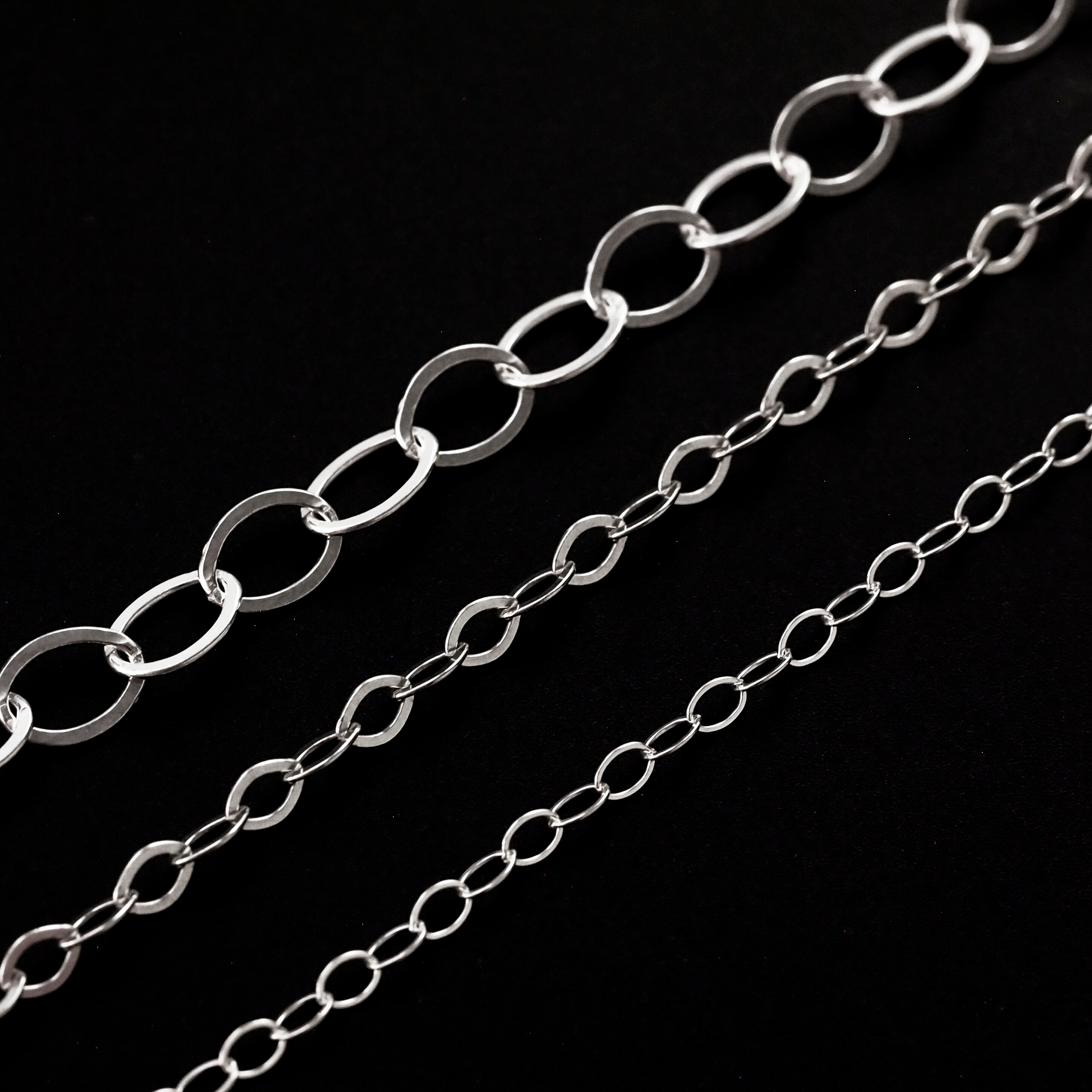 Sterling Silver Textured Long W/ Ring Oval Cable Link Chain 5mmx 8mm and  7mmx11mm, Silver Chain for Jewelry Making, for Necklace, Bracelet 
