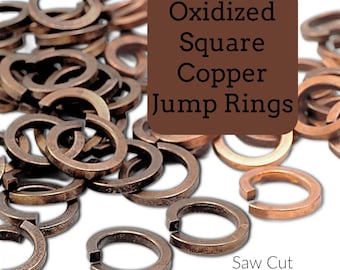 50 Square Half Hard Antique Copper Jump Rings, 14, 16, 20 gauge