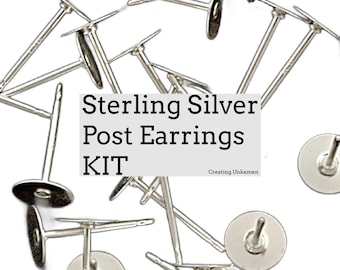 Sterling Silver Post Earrings KIT or A La Cart Makes 5 Pairs - 1mm, 2.5mm, 4mm, 5mm,  6mm, 9.6mm Pad - Made in the USA Resin, Nuts and Posts