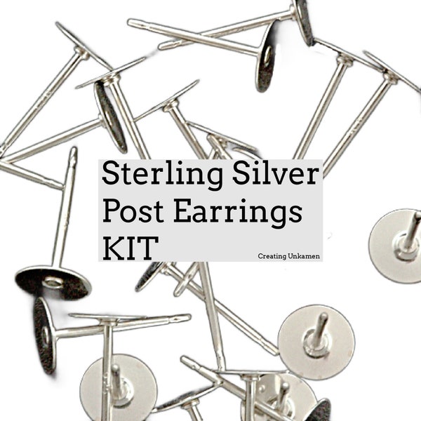Sterling Silver Post Earrings KIT or A La Cart Makes 5 Pairs - 1mm, 2.5mm, 4mm, 5mm,  6mm, 9.6mm Pad - Made in the USA Resin, Nuts and Posts