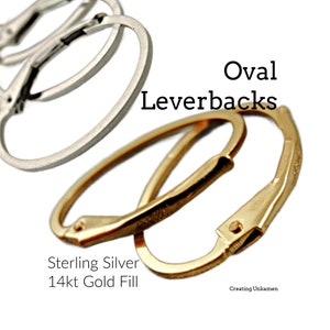 1 Pair Oval Leverback Ear Wires - Interchangeable in Sterling Silver or 14kt Gold Filled