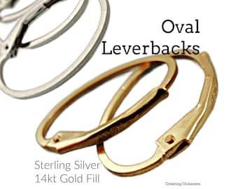 1 Pair Oval Leverback Ear Wires - Interchangeable in Sterling Silver or 14kt Gold Filled