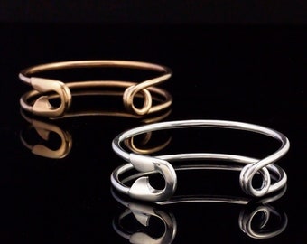 Safety Pin Bangle Cuff in Sterling Silver or Bronze