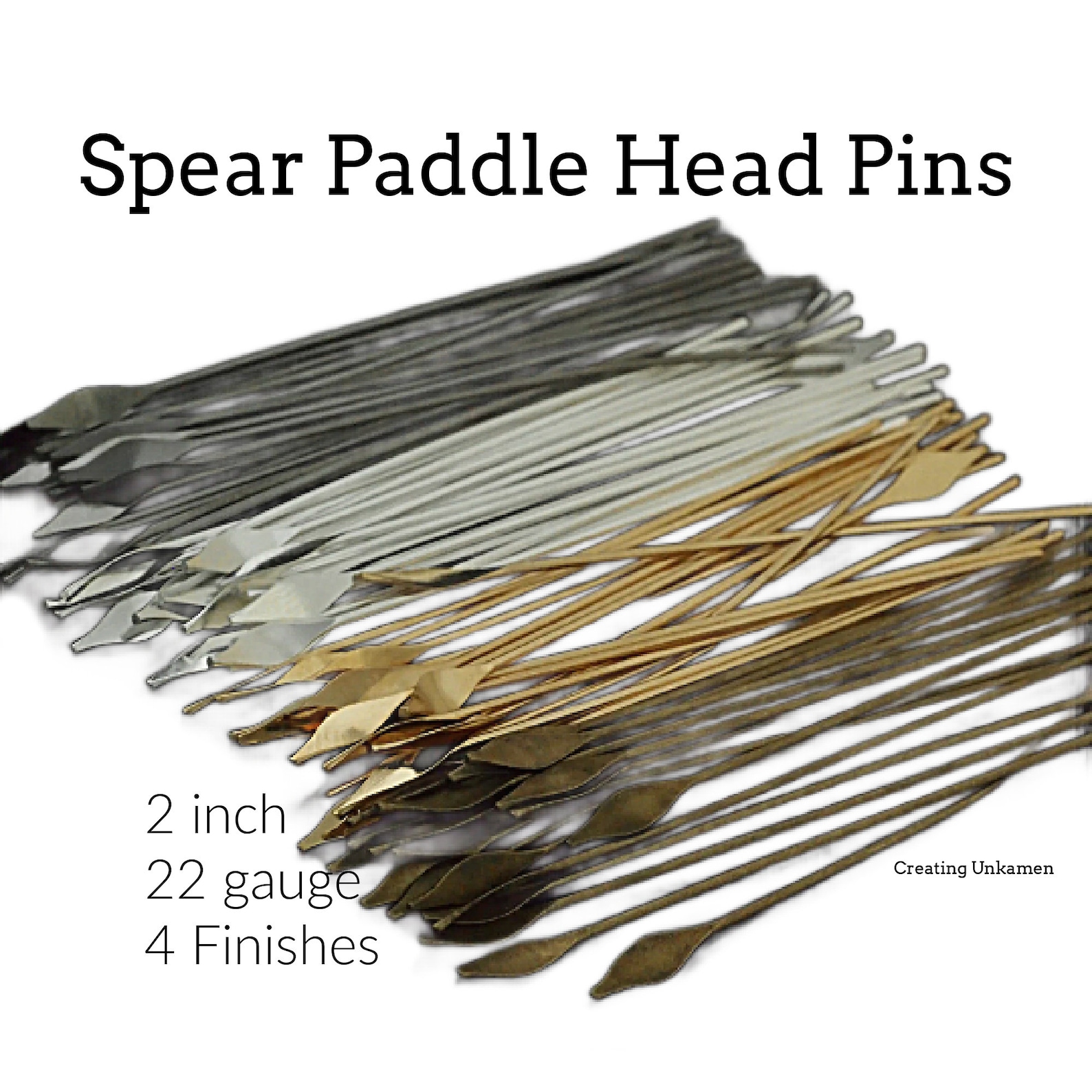 Head Pins 100 - 22 Gauge 2 Inches - Spear Style in Silver Plate, Gold ...