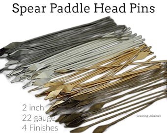 22 gauge Paddle Head Pins 2 inches - Spear Style in Silver Plate, Gold Plate, Gunmetal, Antique Gold -  Best Commercially Made