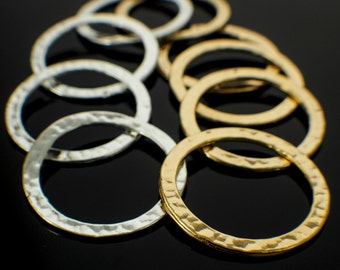 6 Premium Hammered Round Components - 27mm - Gold or Silver Plated - 100% Guarantee