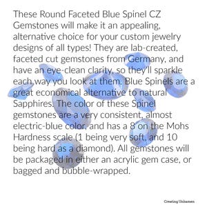 Blue Spinel Round Faceted CZ Gemstone Ethical Alternative for Sapphires 2mm, 2.5mm, 3mm, 3.5mm, 4mm, 5mm,, 6mm, 8mm, 10mm image 4