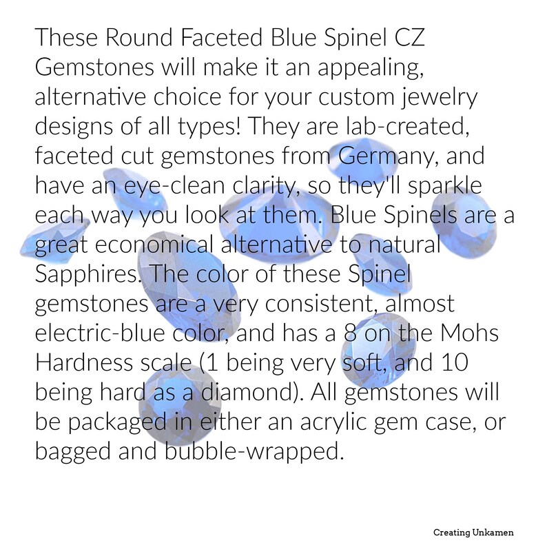 Blue Spinel Round Faceted CZ Gemstone Ethical Alternative for Sapphires 2mm, 2.5mm, 3mm, 3.5mm, 4mm, 5mm,, 6mm, 8mm, 10mm image 4