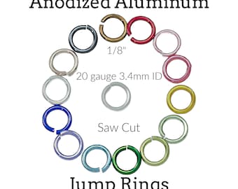 100 - 20 gauge 3.4mm ID Anodized Aluminum Jump Rings - 5mm OD - 1/8"