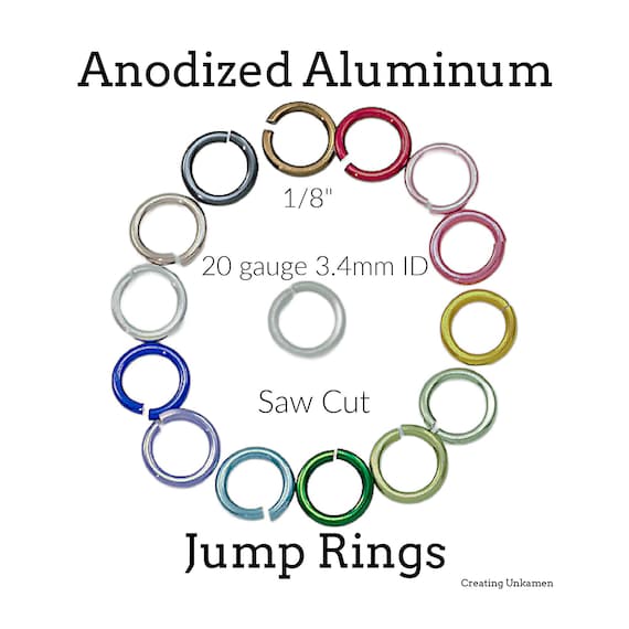 100 - 20 Gauge 3.4mm ID Anodized Aluminum Jump Rings - 5mm OD - 1