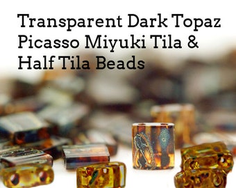 Transparent Dark Topaz Picasso Miyuki Tila & Half Tila Beads - 100% Guarantee