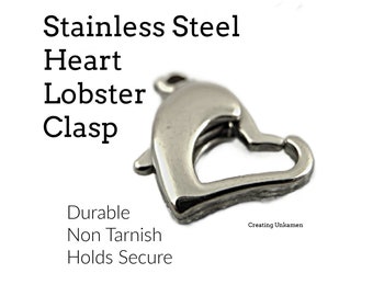 1 Stainless Steel Heart Lobster Clasp - 14mm X 10mm - 100% Guarantee