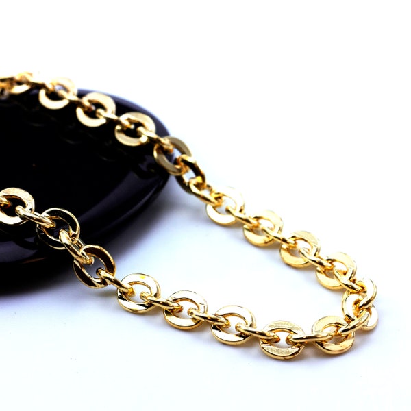 Solid Brass 6mm Flat Oval Cable Chain - By the Foot or Finished with a Gold Plate Lobster Clasp - Made in the USA