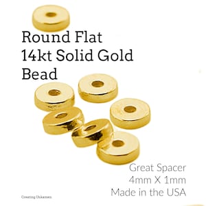 1 - 14kt Solid Gold Round Flat Bead Made in the USA Spacer