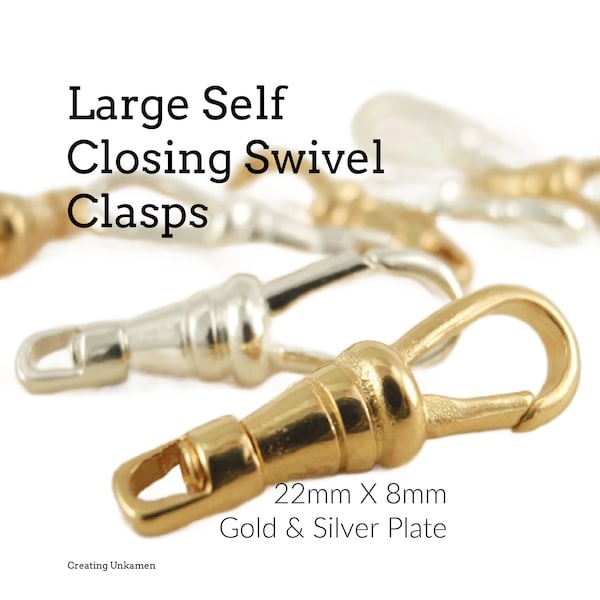 4 Large Self Closing Swivel Clasps - Triggerless - 22mm X 8mm - Silver Plated or Gold Plated - 100% Guarantee