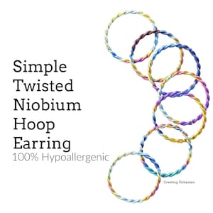 1 Simple Twisted Niobium Hoop Earring Piercing - 18 gauge 12mm OD - Peacock Rainbow Plus 20 Colors