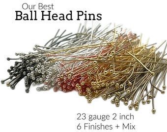 100 Ball Head Pins 23 gauge 2 inches Gold Plate, Silver Plate, Gunmetal, Antique Gold, Antique Silver, Non Tarnish Copper 1.5mm