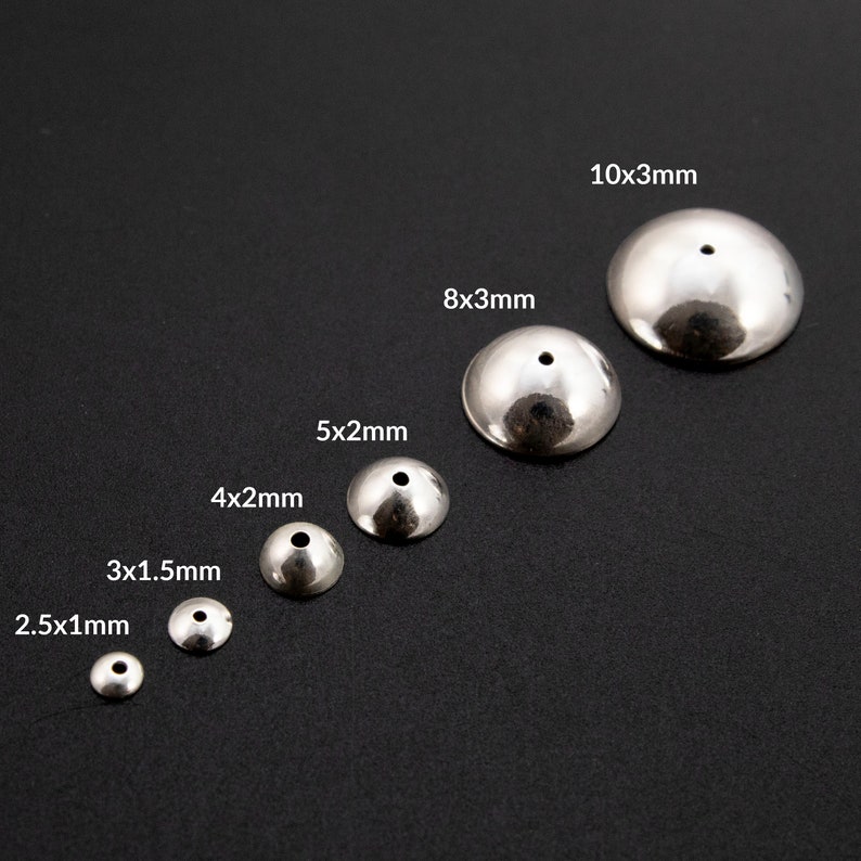 Round Sterling Silver Bead Caps 2.5mm, 3mm, 4mm, 5mm, 8mm, 10mm in Shiny, Antique Silver or Black Silver Finish image 2